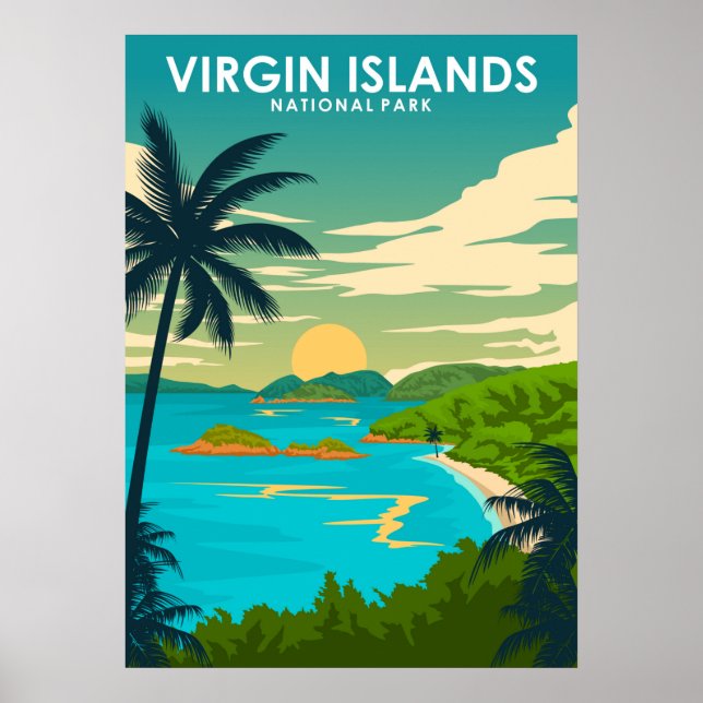Póster Parque nacional de las Islas Vírgenes Viajes Retro (Frente)