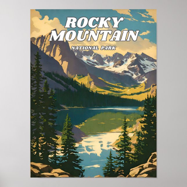 Póster Parque nacional de las Montañas Rocosas ilustracio (Frente)