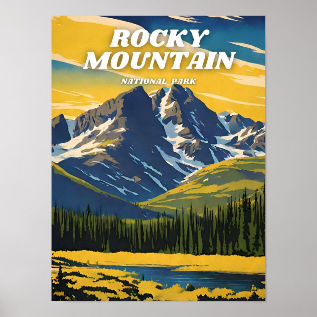 Póster Parque nacional de las Montañas Rocosas ilustracio (Frente)
