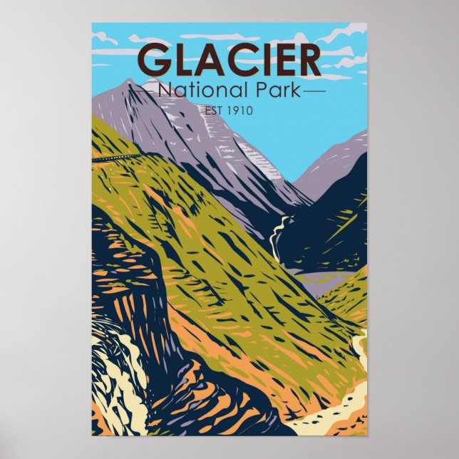 Póster Parque nacional de los glaciares en la calle Sun (Frente)
