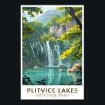 Póster Parque nacional de los lagos de Plitvice Viaje de<br><div class="desc">Diseño de arte vectorial de los lagos Plitvice. Los lagos del parque están separados por represas travertinas naturales,  creadas por el agua que fluye en capas delgadas sobre umbrales.</div>