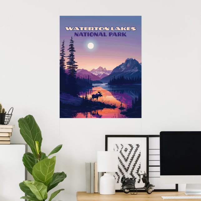 Póster Parque nacional de los Lagos de Waterton Canadá Al (Oficina en casa)