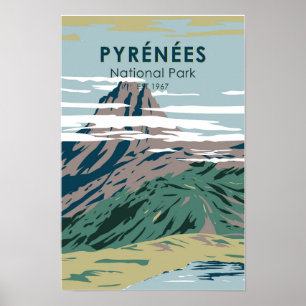 Póster Parque Nacional de los Pirineos Francia Vintage