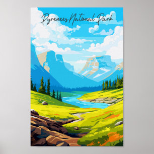 Póster Parque nacional de los Pirineos ilustracion de via