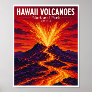 Póster Parque Nacional de los Volcanes de Hawái Antiguo