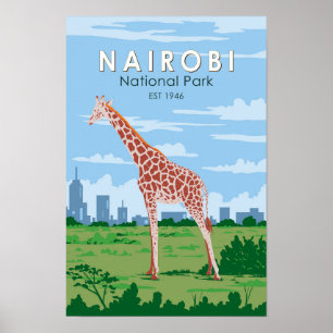 Póster Parque nacional de Nairobi Giraffe Viaje Vintage