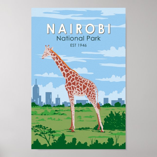 Póster Parque nacional de Nairobi Giraffe Viaje Vintage (Frente)