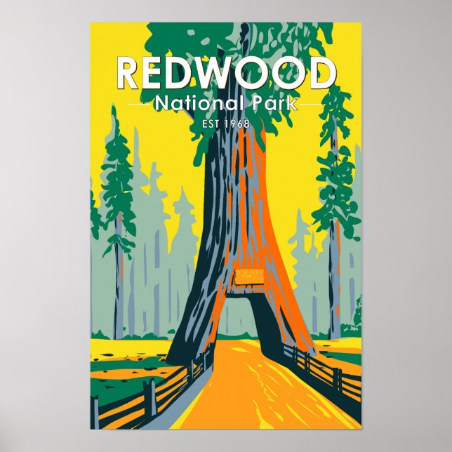 Póster Parque nacional de secuoya Candelier Tree Vintage (Frente)