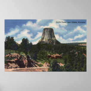 Póster Parque nacional de Teton, WY - la torre del diablo