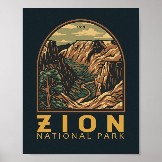 Póster Parque nacional de Zion Retro Emblem (Frente)