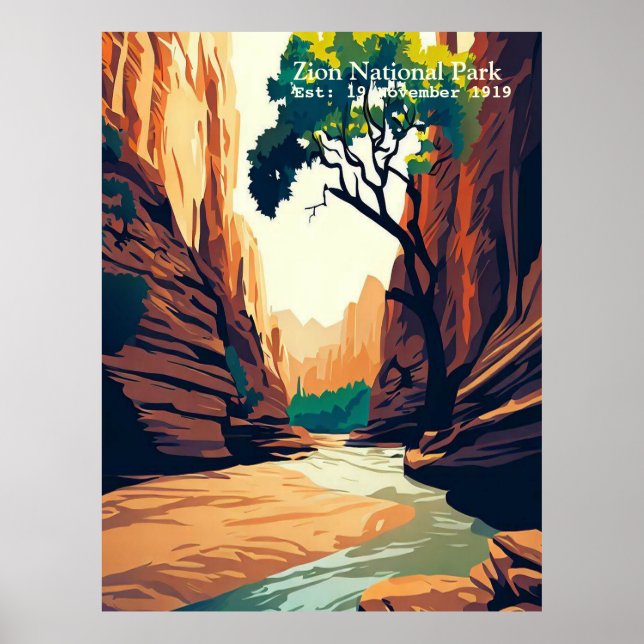 Póster Parque Nacional de Zion Utah La acuarela de las es (Frente)