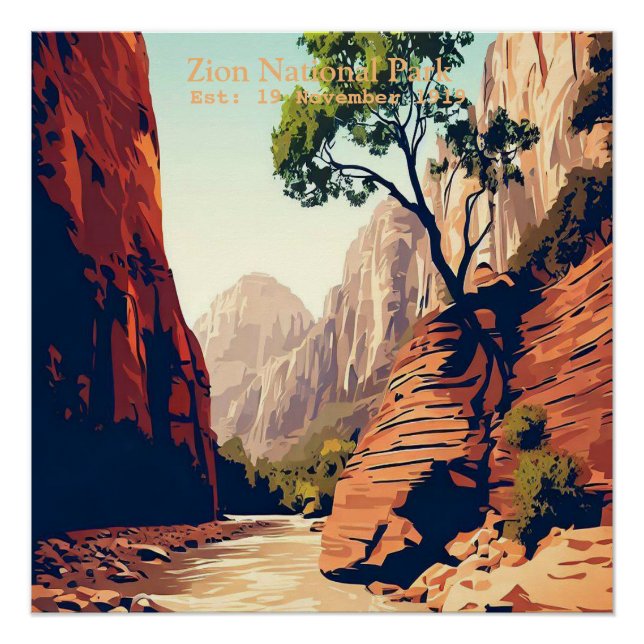Póster Parque Nacional de Zion Utah La acuarela de las es (Anverso)