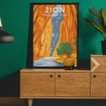 Póster Parque Nacional de Zion, Utah, la cosecha de las e<br><div class="desc">Diseño de arte vectorial Zion. El parque es una reserva natural del suroeste de Utah que se distingue por los acantilados rojos pronunciados del cañón de Zion.</div>