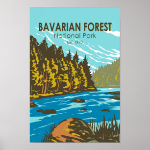 Póster Parque Nacional del Bosque Bávaro Alemania Vintage