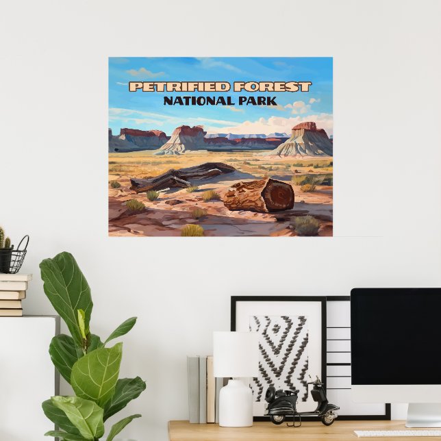 Póster Parque nacional del bosque petrolero, desierto de  (Oficina en casa)