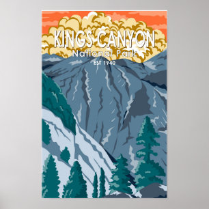 Póster Parque nacional del Cañón Kings Sunset Vintage