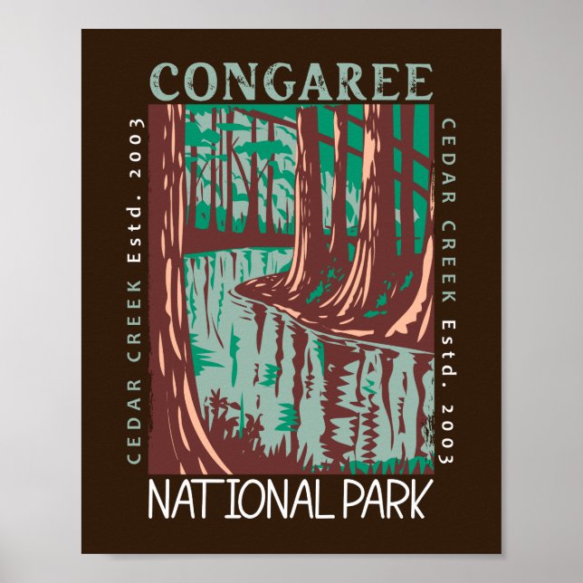 Póster Parque nacional del Congaree Cedar Creek Vintage (Frente)