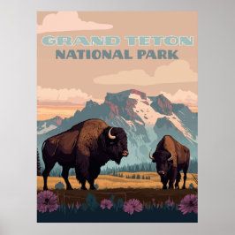 Póster Parque nacional del Gran Tetón Montaña Jackson Wyo