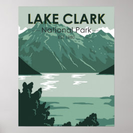 Póster Parque nacional del Lago Clark Alaska Vintage