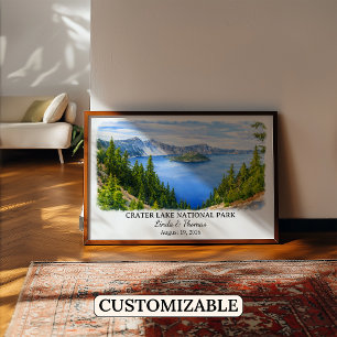 Póster Parque Nacional del Lago del Cráter Oregón, Acuare