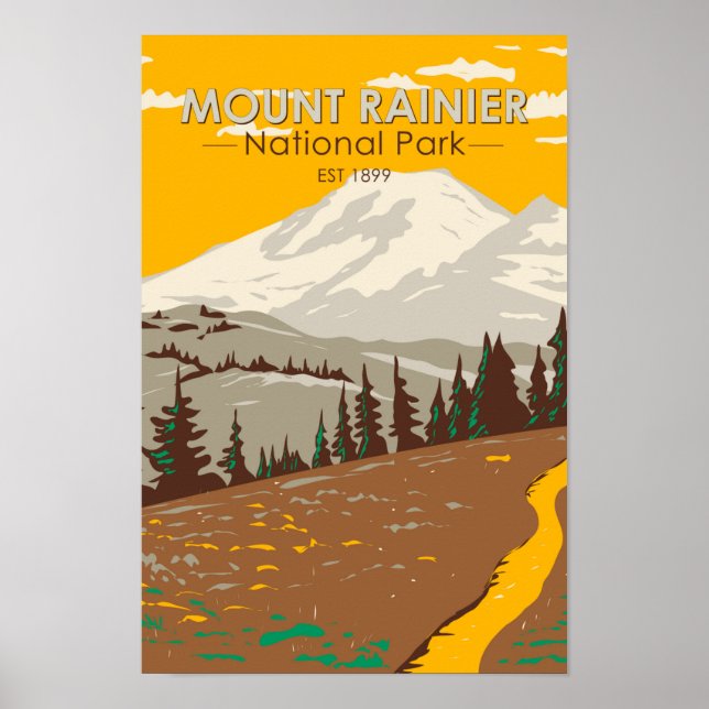Póster Parque nacional del Monte Rainier División de Cowl (Frente)