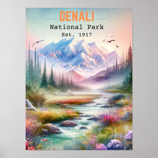 Póster Parque nacional Denali Alaska (Frente)
