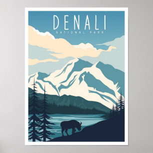 Póster Parque Nacional Denali Alaska EE. UU. Viajes