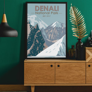 Póster Parque nacional Denali Alaska Monte Hunter Vintage