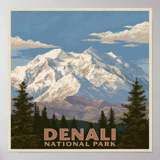 Póster Parque Nacional Denali Majestuosa Montaña en Alask