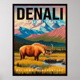 Póster Parque nacional Denali Montaña Alaska Esquí