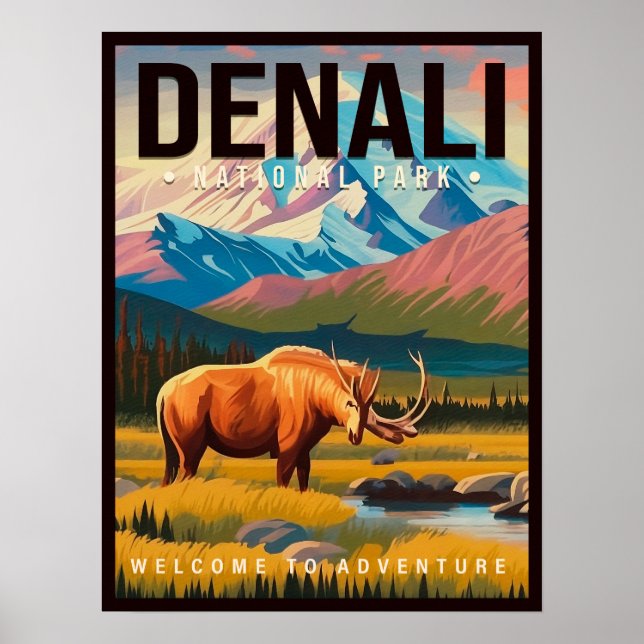 Póster Parque nacional Denali Montaña Alaska Esquí (Frente)