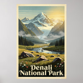Póster Parque Nacional Denali Retro