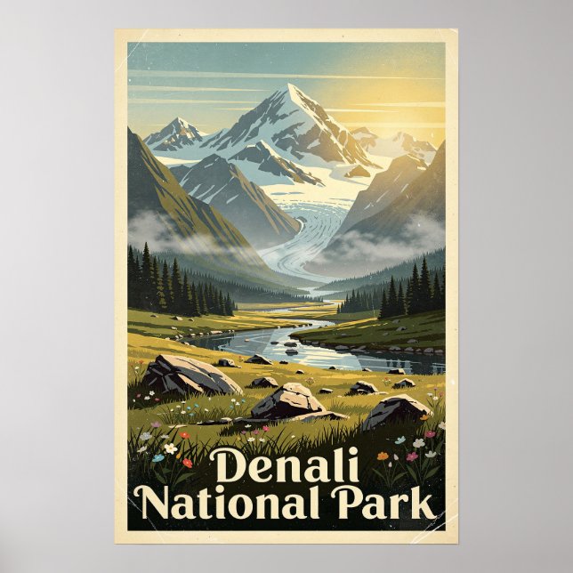 Póster Parque Nacional Denali Retro (Frente)