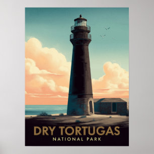 Póster Parque Nacional Dry Tortugas Faro Vintage