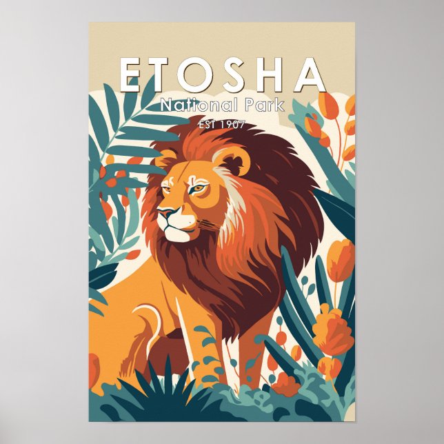 Póster Parque Nacional Etosha Namibia Vintage (Frente)