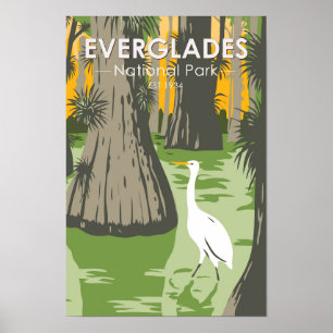 Póster Parque nacional Everglades Florida Egret Vintage