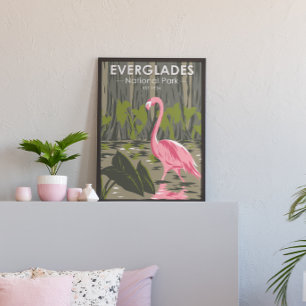 Póster Parque Nacional Everglades Florida Flamenco Vintag