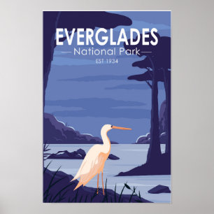 Póster Parque Nacional Everglades Noche Egret Vintage