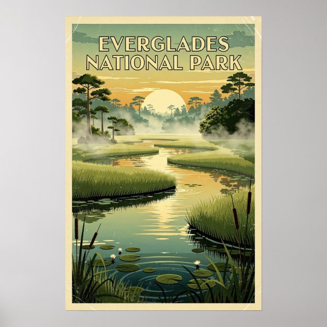 Póster Parque Nacional Everglades Retro (Frente)