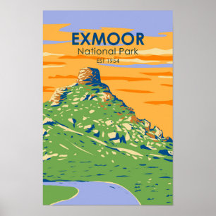 Póster Parque Nacional Exmoor Castle Rock Inglaterra Vint