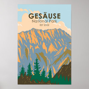 Póster Parque nacional Gesause Austria Vintage