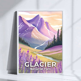 Póster Parque nacional Glaciar | Acuarela de lavanda de p