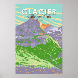Póster Parque Nacional Glaciar En La Vintage De Spring Mo