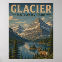 Parque Nacional Glaciar Montaña Estilo WPA Vintage