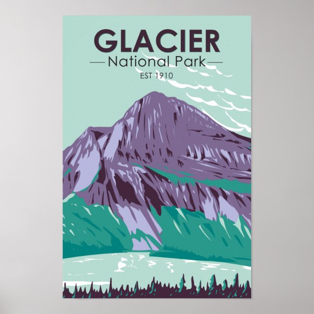 Póster Parque nacional Glaciar Montana Hidden Lake Vintag (Frente)