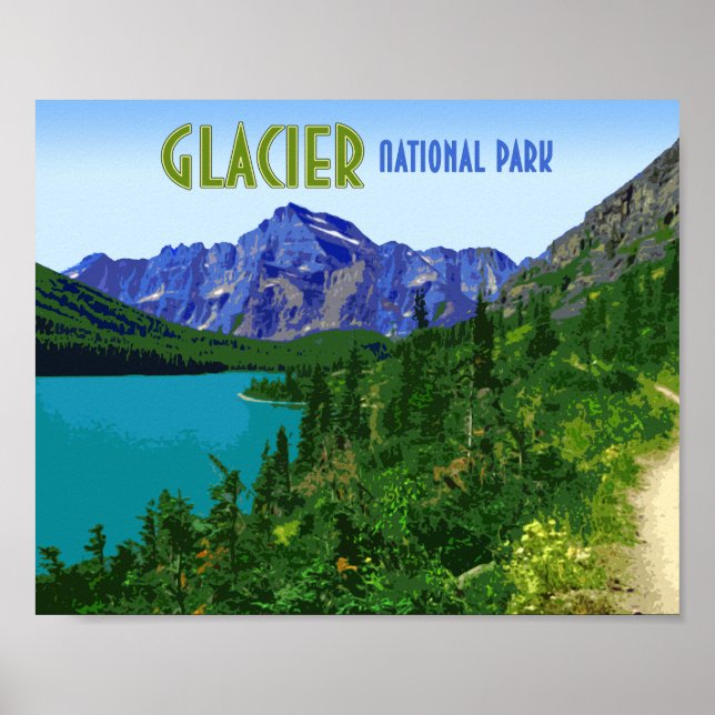 Póster Parque nacional Glaciar Montana Vintage (Frente)