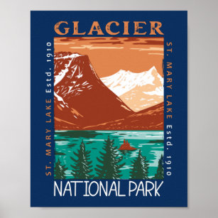 Póster Parque nacional Glaciar Montana Vintage con proble