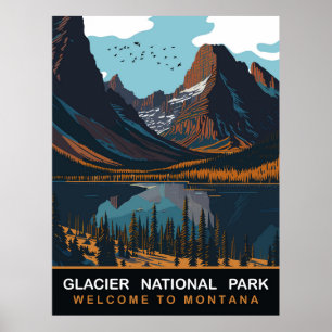 Póster Parque Nacional Glaciar, MT, Viaje Antiguo