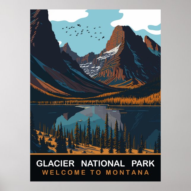 Póster Parque Nacional Glaciar, MT, Viaje Antiguo (Frente)