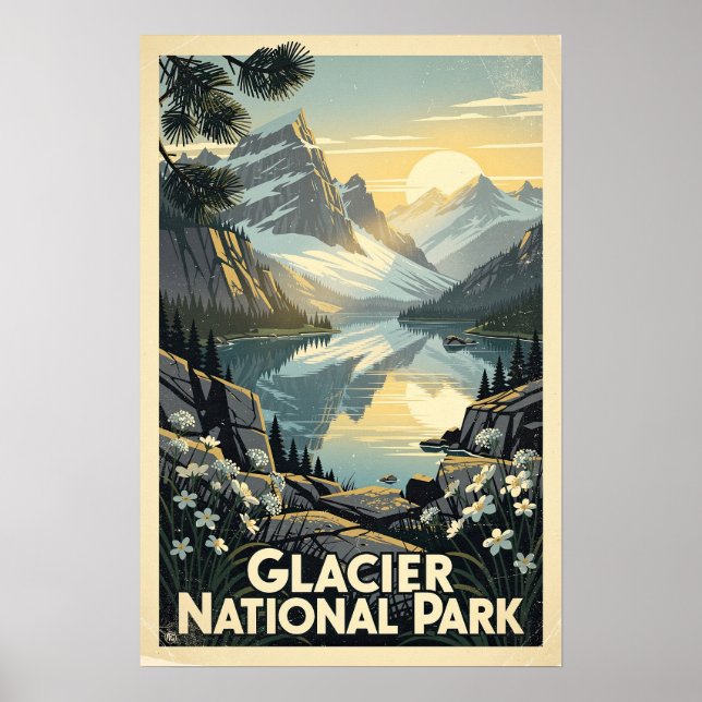Póster Parque Nacional Glaciar Retro (Frente)